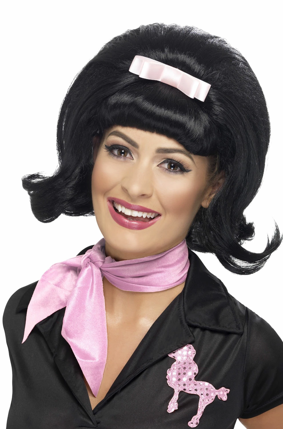 50s Flicked Beehive Bob Adult Wig (Black) 3 50s Flicked Beehive Bob Adult Wig (Black)